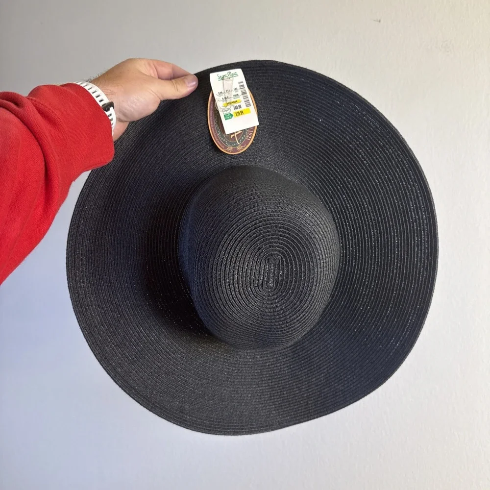 Scala Woven Paper Wide Brim Womens Sun Beach Hat Visor Black One Size 4.75